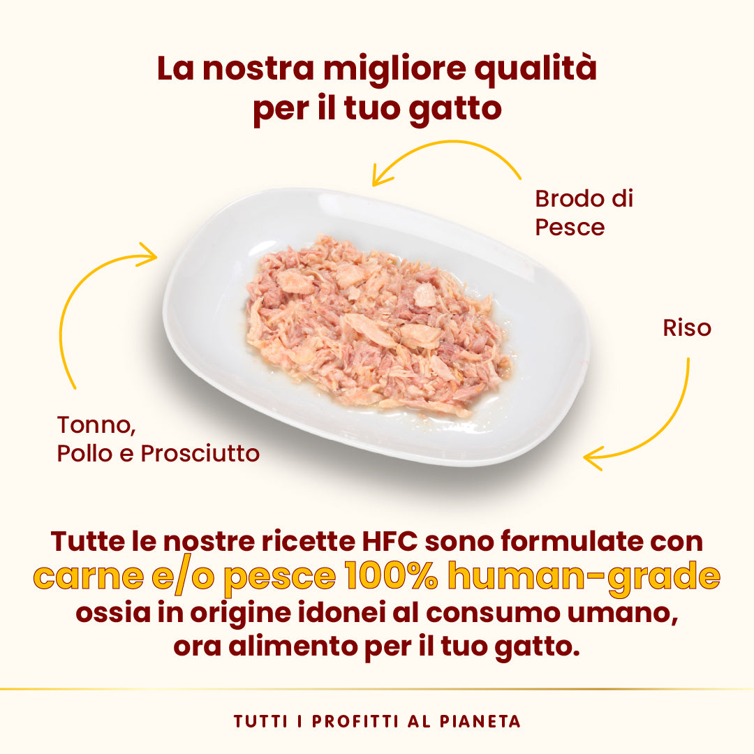 Almo Nature HFC Natural Light Meal Tonno, Pollo e Prosciutto 4x50g Almo Nature HFC Natural Light Meal Tonno, Pollo e Prosciutto 4x50g